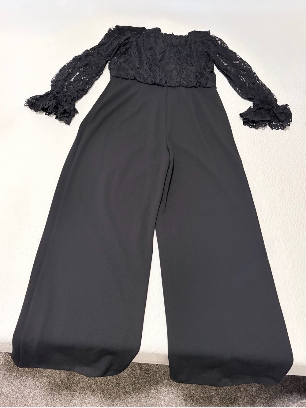 Adrianna Papell Black Lace Wide Leg Jumpsuit Size 12